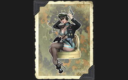 3d обои Игральная карта, на которой изображена девушка в форме с пистолетом на стульчаке унитаза (Riguel)  милитари
