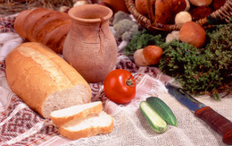 3d обои Нарезанный хлеб с огурцом и зеленью   еда