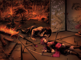 3d обои Саске оплакивает убитую Сакуру (аниме Наруто / anime Naruto)  огонь