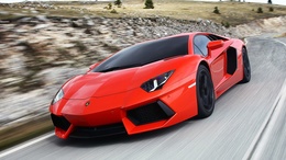 3d обои Красный Lamborghini Aventador мчится по дороге  авто