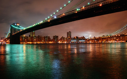 3d обои Нью-Йорк ночью, Бруклинский мост  мосты