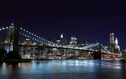 3d обои Нью-Йорк ночью, Бруклинский мост  вода
