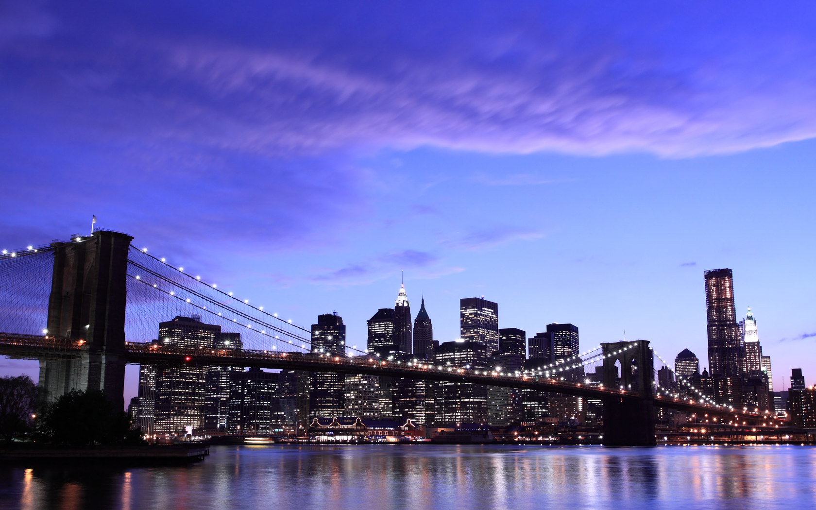 3d обои Нью-Йорк на рассвете, Бруклинский мост  1680х1050 # 7607