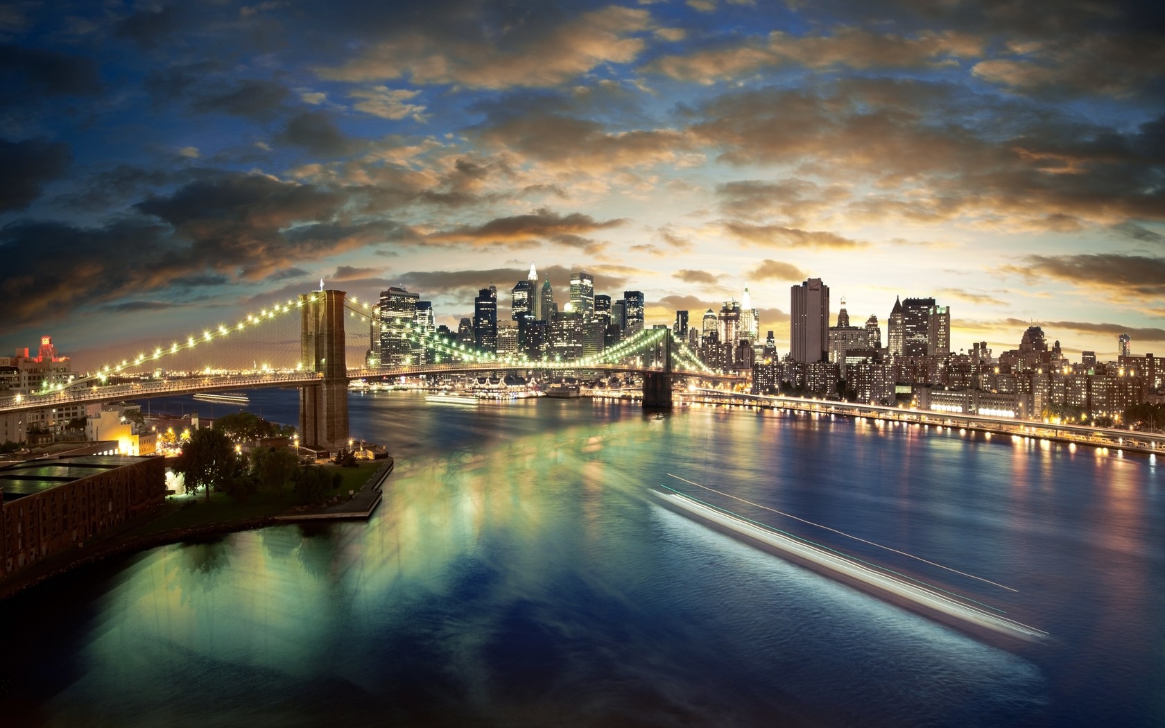 3d обои Нью-Йорк на закате, Бруклинский мост  ретушь # 76257