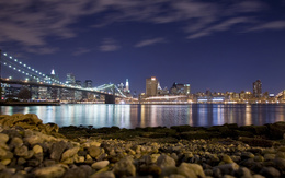 3d обои Нью-Йорк ночью, Бруклинский мост  город