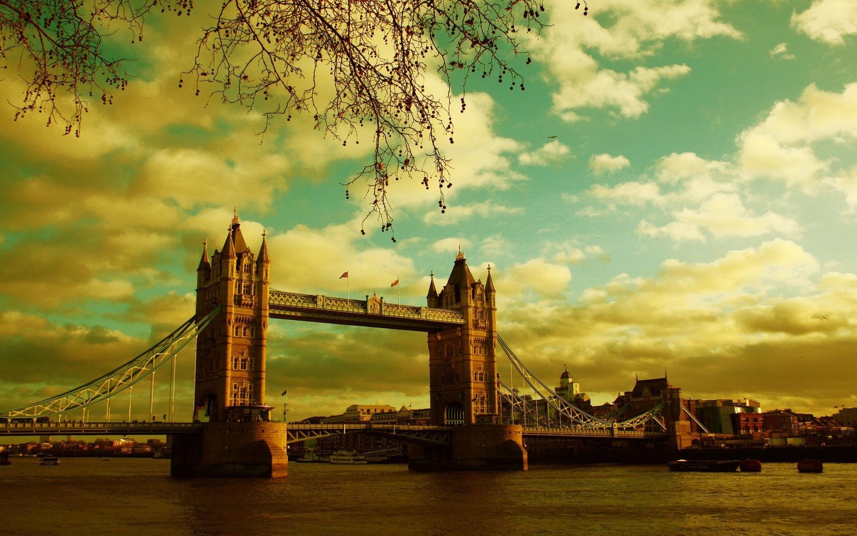 3d обои Осенний Лондон, Тауэрский мост река Темза  1680х1050 # 7599