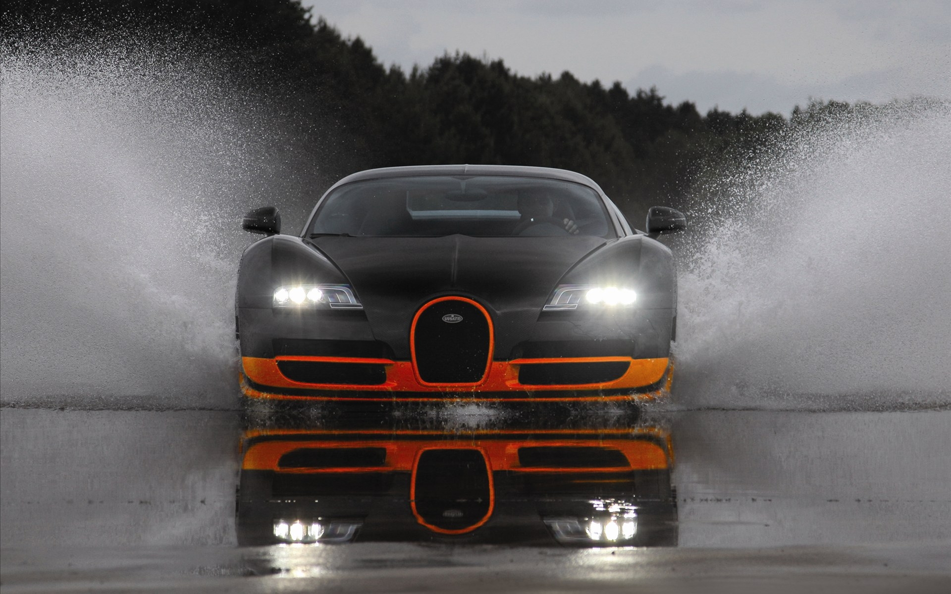 3d обои Bugatti Veyron на трассе  вода # 21266
