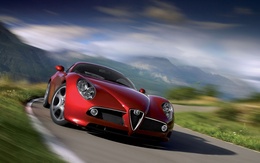 3d обои Alfa Romeo 8C в Альпах  дороги