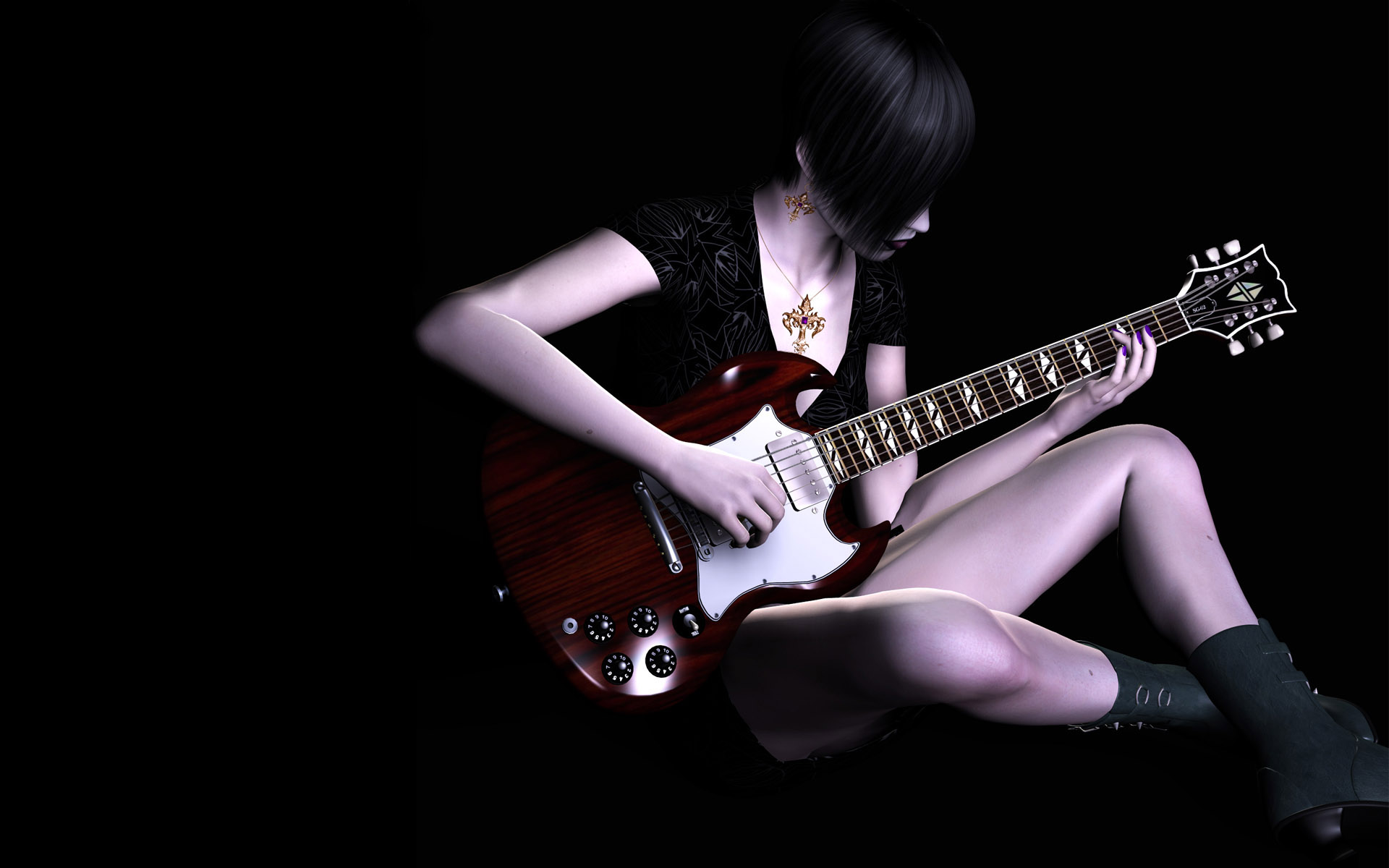 3d обои Девушка с гитарой  музыка # 58916