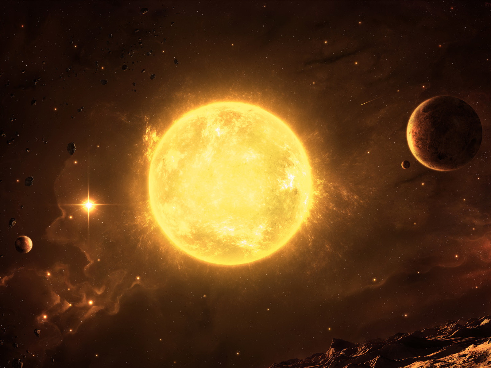 3d обои Огромное солнце сияет среди других планет  космос # 45210