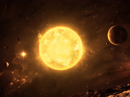 3d обои Огромное солнце сияет среди других планет  космос