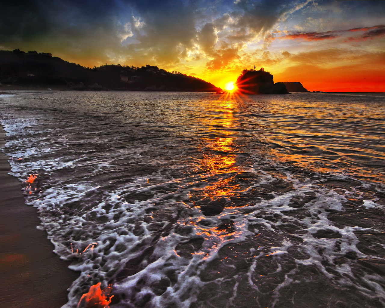 3d обои Красивое море на закате солнца  дома # 34579